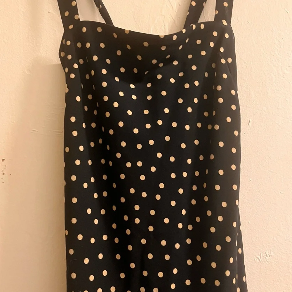 abercrombie & fitch black & white polka dot sleeveless backless midi dress